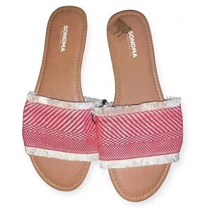 SONOMA Isabelle Red Cream Fabric Fringed Slides Sandals